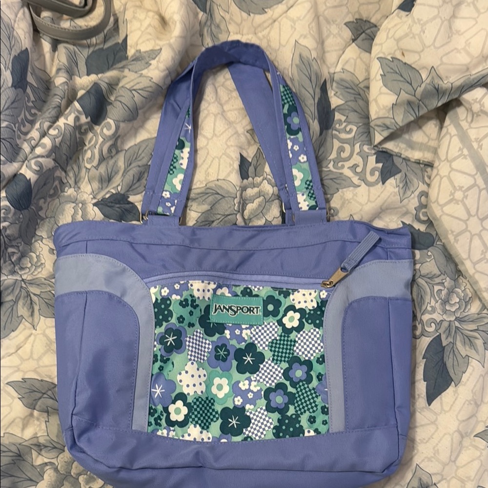 Jansport Blue and Green Tote Bag with Floral Design